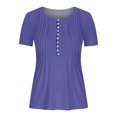 thumbnail image 4 of LSLJS Womens T Shirts Women's Fashion Casual Round Neck Pleated Solid Color Button Top Blouse, 4 of 5