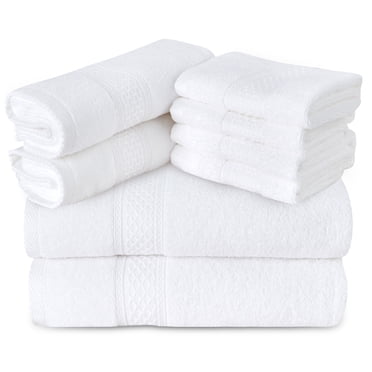 Gogreen 100% Cotton Bath Towel Sets of 8 Pieces, 2 Bath Towels 2 Hand Towels 4 Washcloths, Highly Absorbent Towels for Bathroom, Gym, Hotel (White)