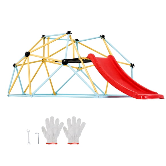 KFFKFF Dôme d'Escalade, Convient aux Enfants de 3 à 9 Ans, Grimpeur Géométrique de 8 Pi avec Glissade, Gymnase de Jungle Pouvant Supporter 600 Lb et Simple à Assembler, Livré avec Prise d'Escalade, Intérieur et Extérieur