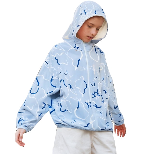 Kids Sun Protection Zip Hoodie Lightweight Long Sleeve Rash Guard with Hood Swim Cover Up Sky Blue 3 Years-4 Years