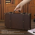 thumbnail image 3 of Leather Carrying Case, Brown Fine Workmanship Retro Suitcase Security Lock Portable Handle Wooden Frame Versatile Usage  for Home Decoration, 3 of 7