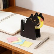 Wooden Tape Dispenser - Cat Shaped Desk organizer, Adhesive Tape Cutter, Office & Home Storage Rack, Craft & Packaging Accessory, Black, JKODE
