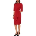 thumbnail image 4 of Allegra K Robe Froncée pour Femme à Manches Courtes, Robe de Travail de Bureau Tendance TP Rouge, 4 of 6