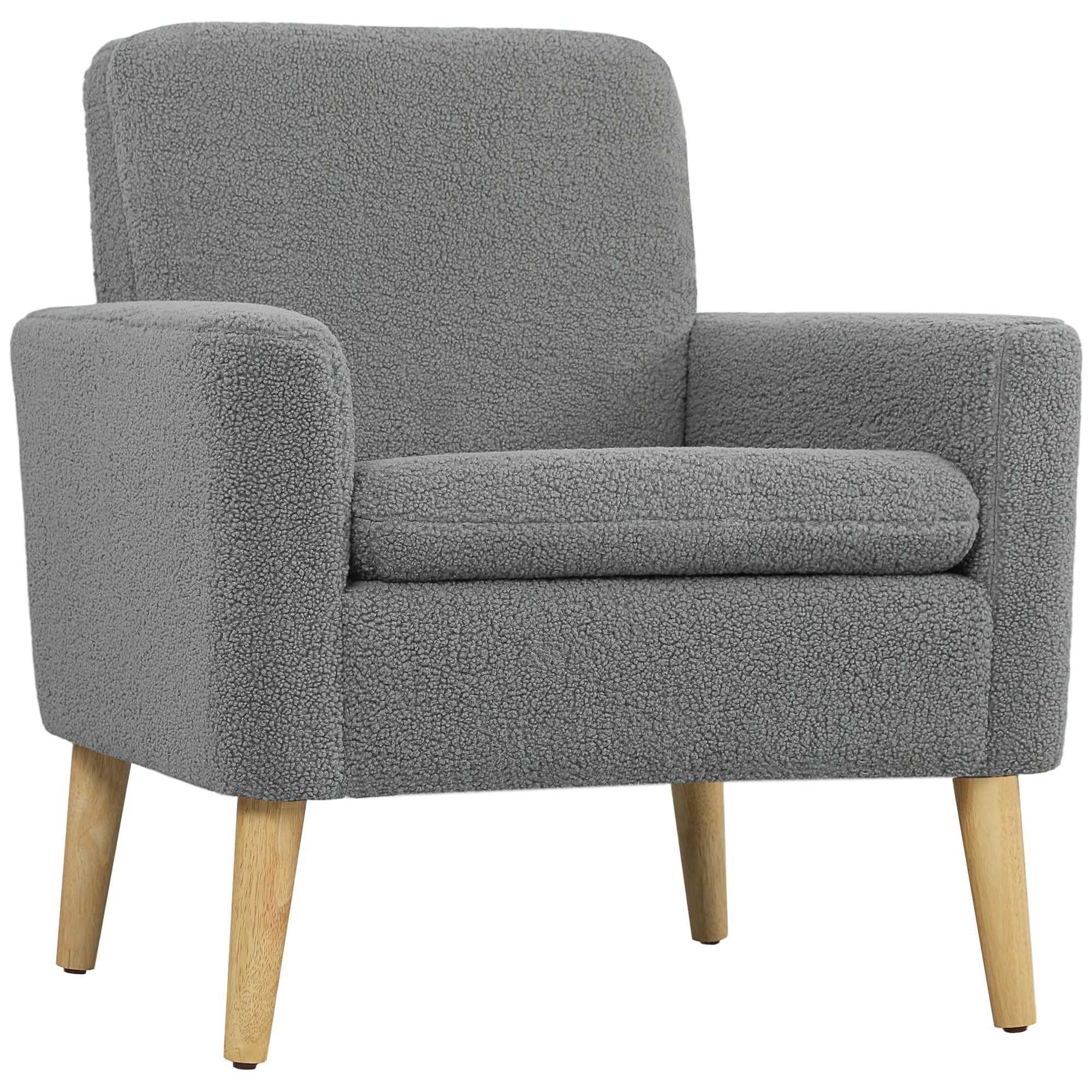 HOMCOM Fauteuil d'Appoint Teddy Rembourré Fauteuil Moderne avec Pattes en Bois Gris