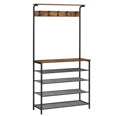 VASAGLE Coat Rack, Hall Tree with Shoe Storage, 5-Tier Shoe Rack Different Heights, 5 Dual Hooks, Rustic