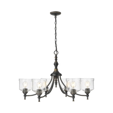 Keating 6 Light Chandelier in Antique Black Iron with Hammered Water Glass Shade
