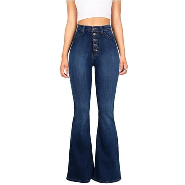 LNGOOR Flared Jeans For Women High Waist Boot Cut Women Jeans Full Length Mom Stretchy Slim Pants Elastic Waist Stretch Solid Color Pants