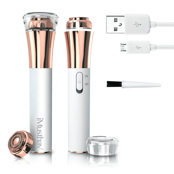 iMusthav Flawless Facial Hair Remover Trimmer Epilator, Painless Electric Razor, 18K Gold-Plated, USB Rechargeable, 360° LED For Face and Lip Hair.