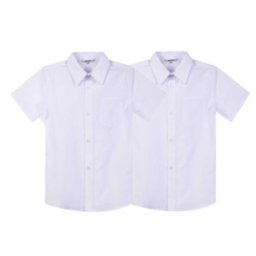 Bienzoe Boy's School Uniform Short Sleeve Oxford Shirt 2Pcs Pack White 10