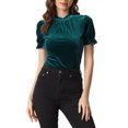 thumbnail image 1 of INSPIRE CHIC Chemise à Col à Volants pour Femmes, Manches Courtes, Hauts en Velours, Blouse m Bleu Vert, 1 of 6