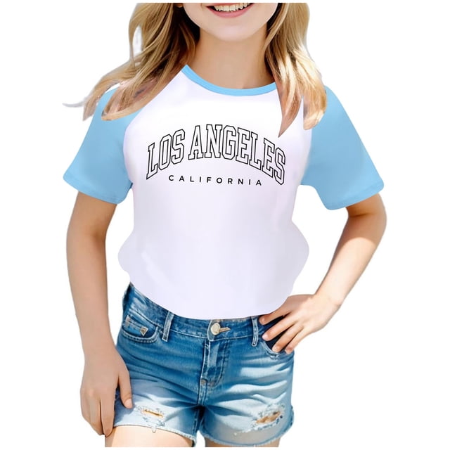 TZEWGL Cute Shirt For Kid City Print Raglan Short Sleeve Crewneck Blouse For Kids size 4-5T