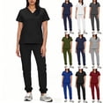 thumbnail image 1 of RKSTN Scrubs for Women Set Hospital Scrub 2 Piece Solid Color V Neck Short Sleeve Scrubs Top with Pockets Elasticated Drawstring Pocketed Cuffed Pants Doctor Nurse Comfort Workwear, 1 of 8