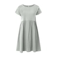 thumbnail image 4 of JUNWELL Robes d'Été pour Vacances Longueur Genou Amples Décontractées Robe Blanche Poche Coton Lin Col Rond Jupe Ligne A Grande Taille платье женское, 4 of 7
