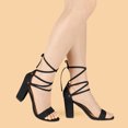 thumbnail image 2 of BLISSFUL STEP Sandales pour Femmes Unies d'Été à Talons Blocs à Lacets Noires 9,5, 2 of 7
