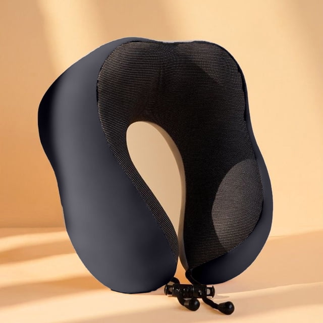 TopLLC Pillows, Bed Pillows, Memory U-shaped Pillow for Neck Protection in black. Designed for 360-degree support, this pillow features a soft memory foam core for pressure relief and a breathable, detachable, and washable pillowcase. Ideal for naps, travel, or use in cars and airplanes. Dimensions: 26x24x10 cm (10.24x9.45x3.94 inches).
