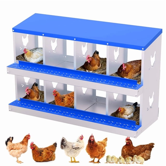 Chicken Nesting Box, 8 Compartment Metal Nesting Boxes for Chicken Coop, Roll Away Nest Box, Easy Egg Collection, Easy to Clean and Install, Chicken Laying Boxes, Blue