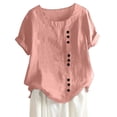 thumbnail image 2 of CEHVOM Women's Fashion Summer Round Neck Leisure Short Sleeve Solid Buttons Tops, 2 of 6