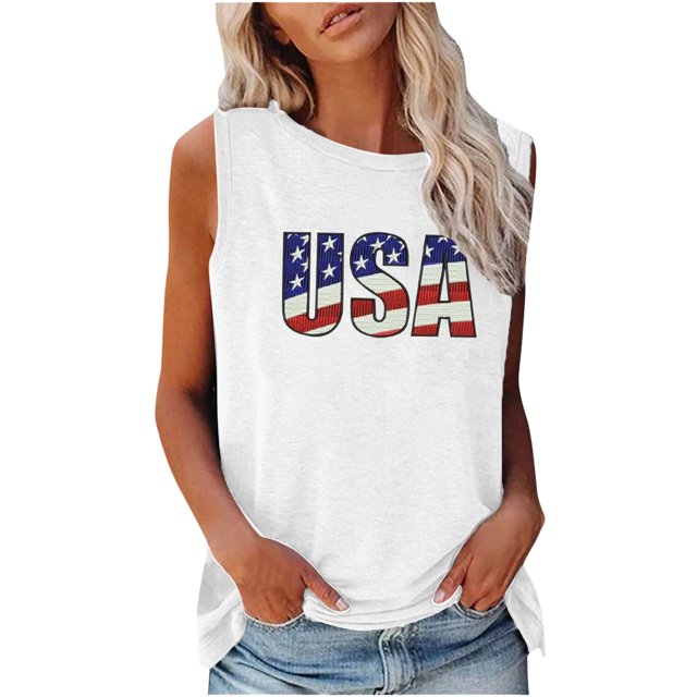 EQWLJWE Hauts pour Femmes Mode Féminine Confortable Independence Day Décontracté Col Rond Imprimé Haut Blouse