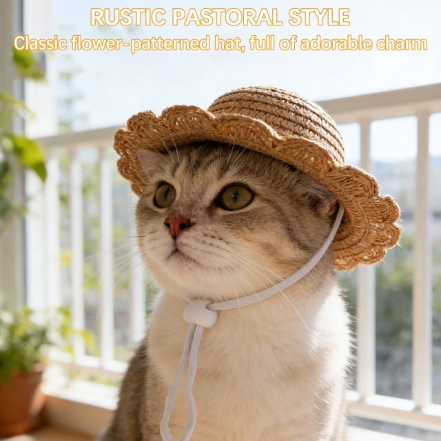 Pet Mini Sun Hat Straw Hat For Cats Dogs Sun Protection Breathable Adjustable Gentle Chin Strap For Small Pets Beach Trips Backyard Play Park Visits Photoshoots Birthdays Gifts For Pet Lovers