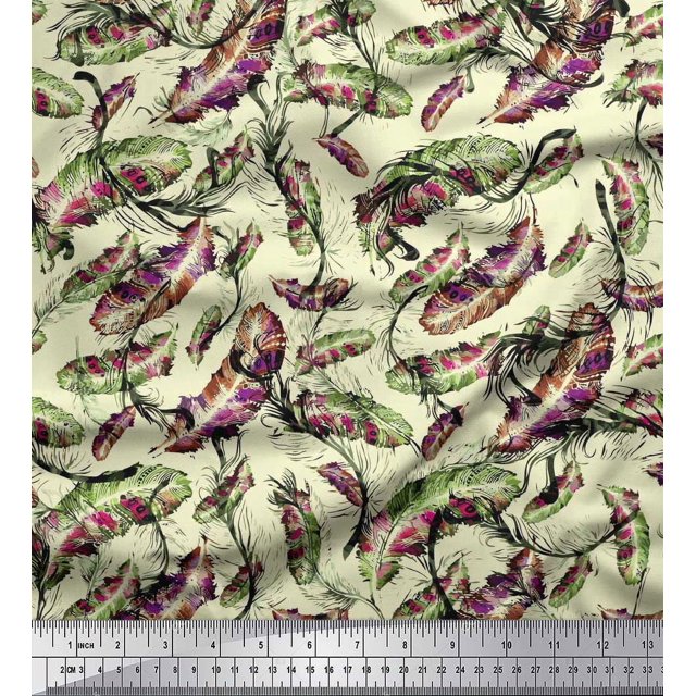 Soimoi Satin Silk Fabric Leaves & Texture Decor Fabric Printed Yard 42 Inch Wide