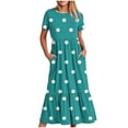 thumbnail image 1 of Tumotour Robe d'Été pour Femmes, Imprimée, Ample, Décontractée, à Manches Courtes, Col Ras du Cou, Ligne A, Évasée, Fluide, à Étages, Chemise, Maxi, Plage, Longue, 2025, Tenues Tendance avec Poches, 1 of 4