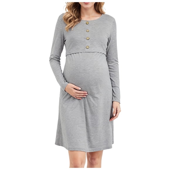 dmqupv Maternity Baby Shower Dresses Comfortable Casual Stylish Solid Color Maternity Dress For Women Grey,Size for S