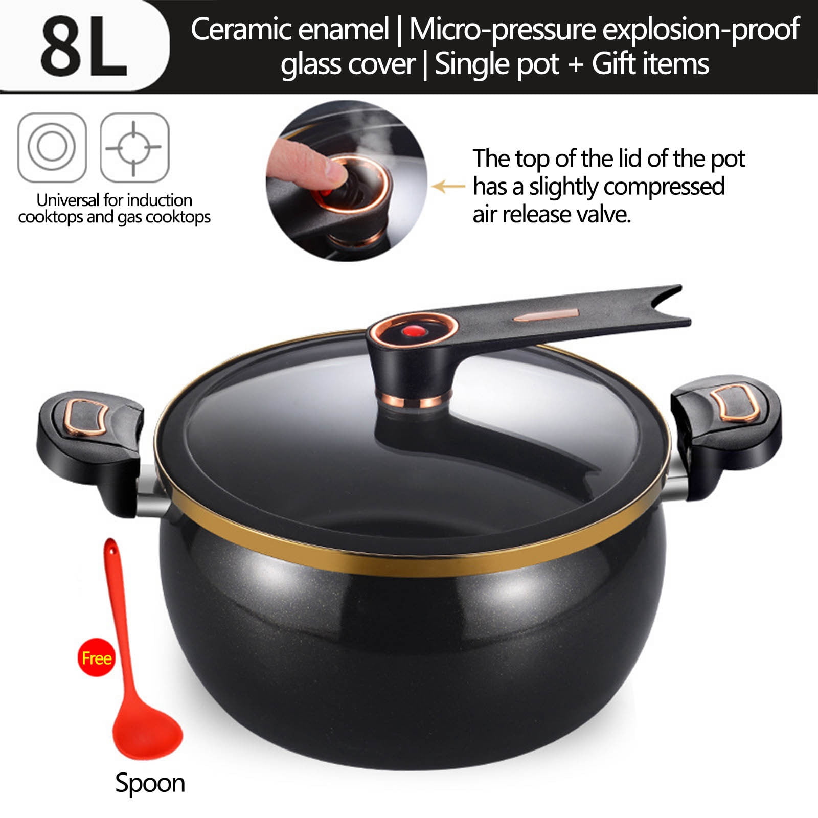 Pisexur Mini Pressure Cooker 8L Fast Heating Pressure Pot With Lock Handles Pressure Cooker Induction Non-stick Stockpot With Standable