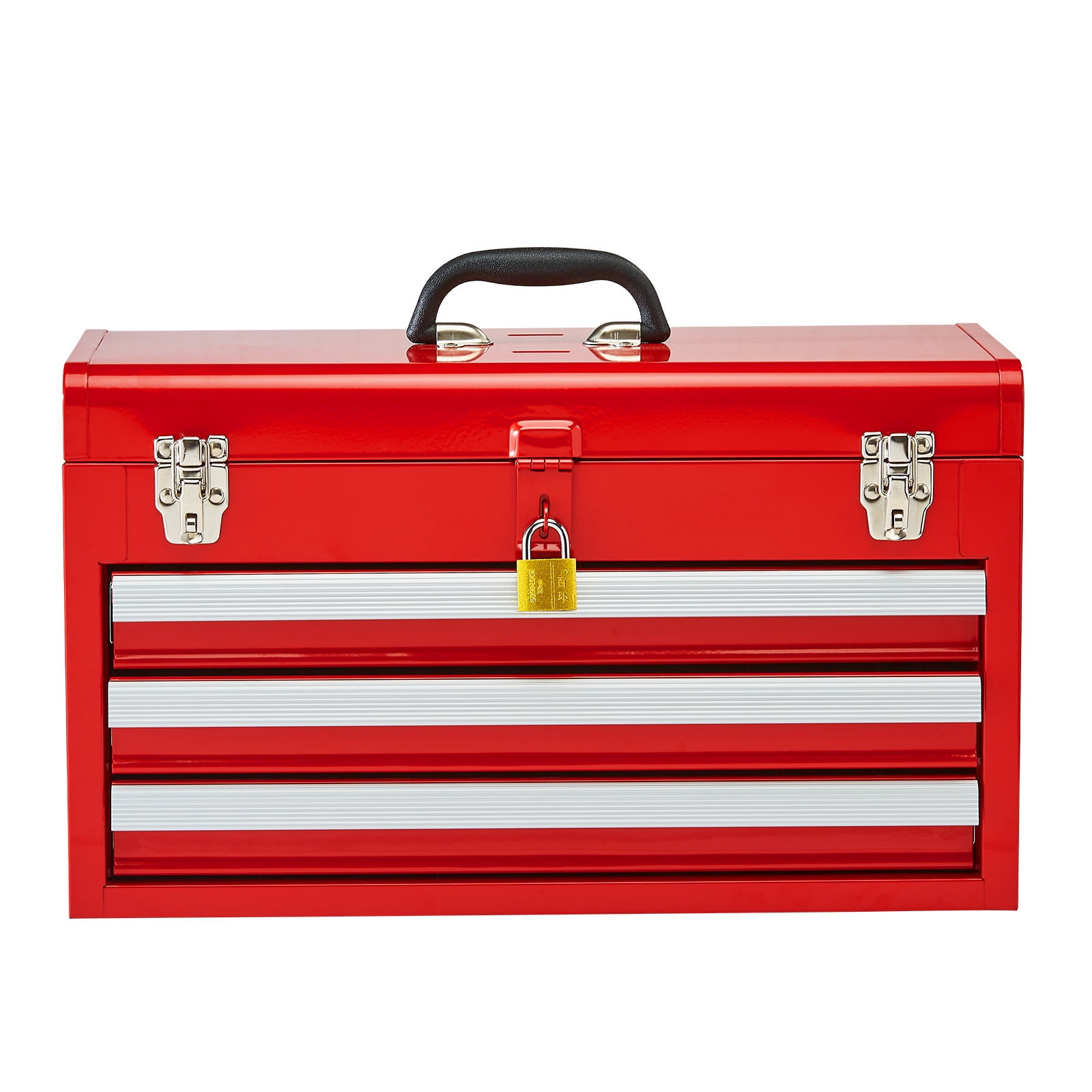 KFFKFF Metal Tool Box, 20.5-inch, Portable Metal Tool Box with 3 Drawers, Small Tool Chest with EVA Liners