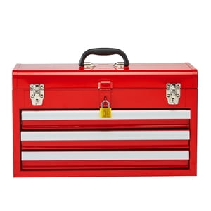 KFFKFF Metal Tool Box, 20.5-inch, Portable Metal Tool Box with 3 Drawers, Small Tool Chest with EVA Liners