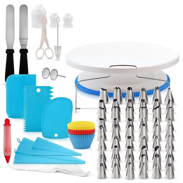 yeacher Professional 106-Piece Cake Decorating Kit with Turntable, Icing Tips, and Accessories - Complete Baking Set for Home Bakers - Blue Edition
