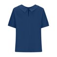 thumbnail image 4 of T-shirt Rétro pour Femme, Mode, Couleur Unie, Ample, Décontracté, Col Rabattu, Manches Courtes, Hauts, 4 of 5