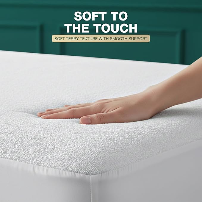 Protège-matelas imperméable Beddora Queen – Housse de matelas en éponge 200 g/m², douce et respirante, avec drap-housse à poches profondes jusqu'à 43 cm d'épaisseur, blanc