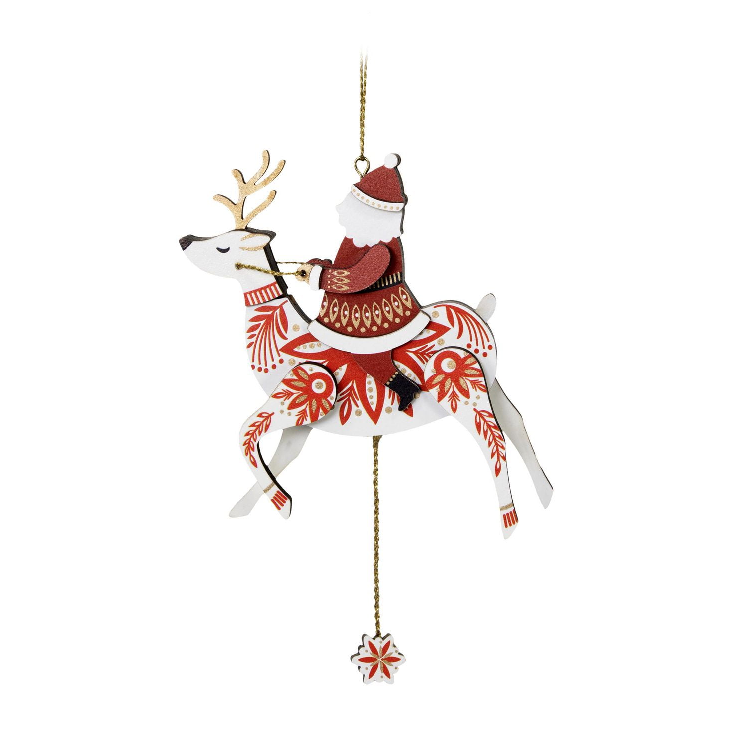 Décoration de Noël, Keepsake de Hallmark (Renne et père Noël, avec cordon à tirer, en bois)