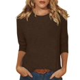 thumbnail image 2 of CHUANK Chemisiers pour les Femmes Tees Solides Chemises 3/4 Manches Col Rond Chemisiers T-shirts Décontractés d'Été, 2 of 9