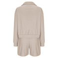 thumbnail image 4 of Timegard 2 Piece Lounge Outfits for Women Lapel V Neck Long Sleeve Tops Drawstring Short Pants Solid Color Sets, 4 of 5