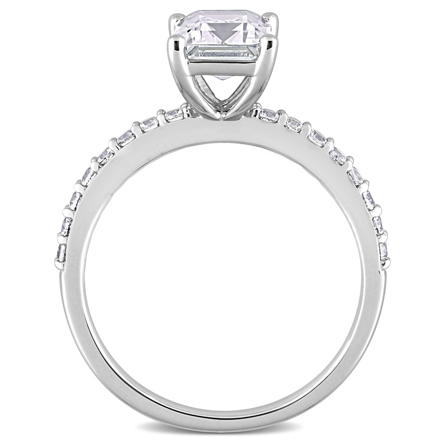 Bague de fiançailles Miabella avec 2-1/3 Carat PBT de Saphir Blanc Synthétique en Or Blanc 10kt