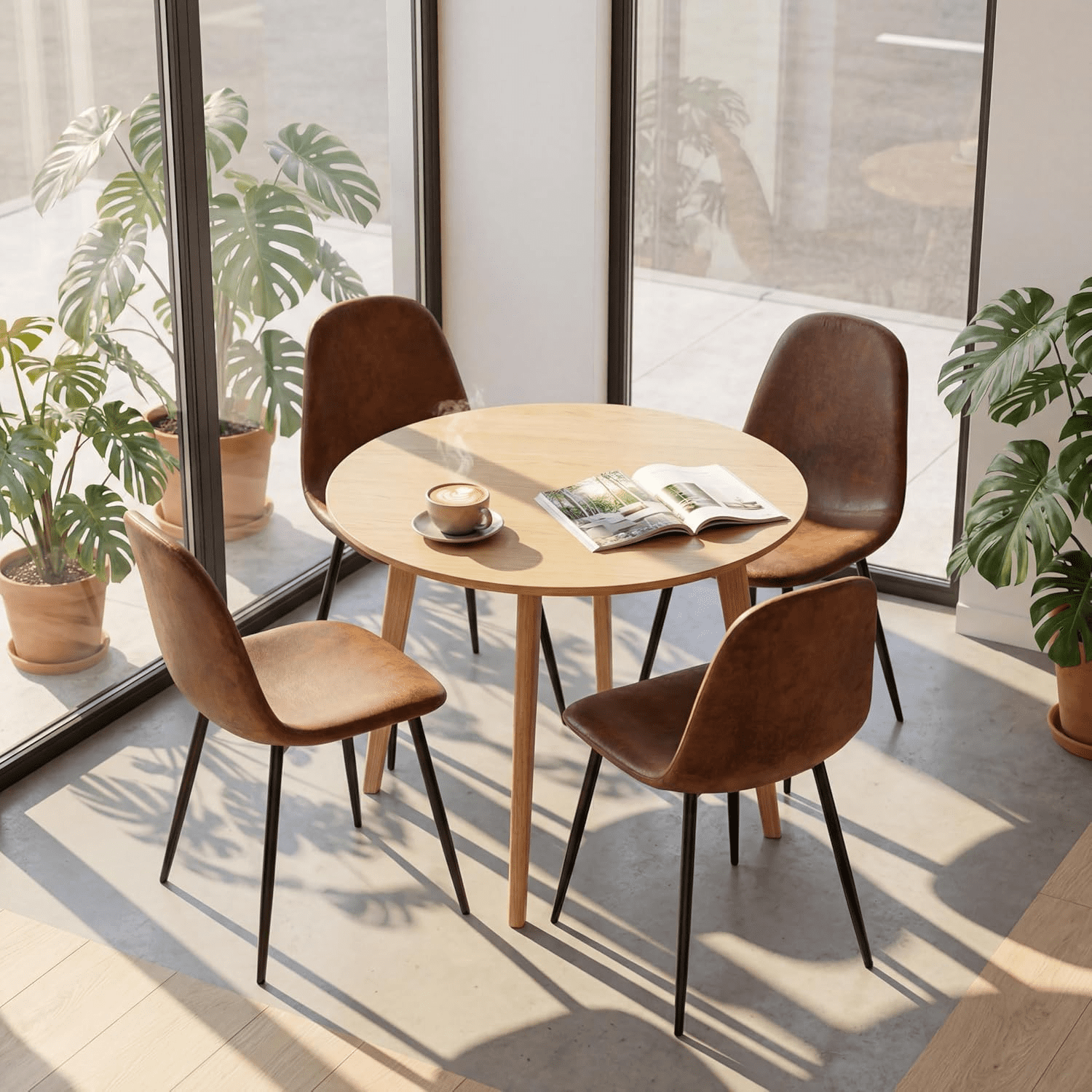 Homy Casa Kitchen Dining Chairs Set of 4, Brown Faux Suede Café Chairs with Metal Legs