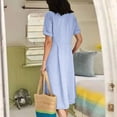 thumbnail image 4 of QUYUON Robe en Lin Femme Été Décontractée Col en V Manches Courtes Chemise Boutonnée Robes Invitée de Mariage Cocktail Fête Robe Trapèze Mini avec Poches Robe de Plage Soleil Style D-3400 Bleu Clair P, 4 of 8