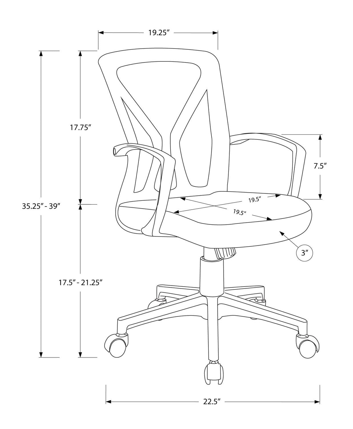 Monarch Specialties Chaise De Bureau, Hauteur Ajustable, Pivotant, Ergonomique, Appuis-bras, Bureau, Travail, Métal, En Tissu, Gris, Noir, Contemporain, Moderne
