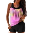 thumbnail image 2 of UPPADA 2 Piece Full Coverage Swimsuits for Women Floral Athleti Crewneck Bathing Suits High Waisted Tummy Control Modest Swimwear Comfy Tankini Top with Shorts Womens Swimsuit Tops Pink,L, 2 of 6