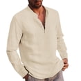 thumbnail image 2 of PMUYBHF T-Shirts Graphiques pour Hommes Mode Décontractée Printemps et Automne Couleur Unie Col à Boutons Manches Longues, 2 of 6