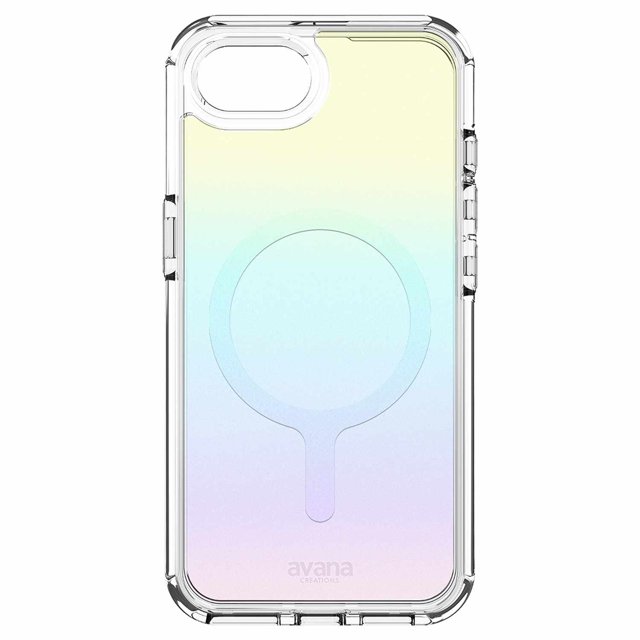 Avana Étui MagSafe Cosmique Givré iPhone 17e/16e Violet Étui Protecteur Transparent avec un Dégradé iridescent du Jaune au Violet, Fabriqué à Partir de Matériaux 100 % Recyclés, avec Alignement Magnétique MagSafe, Résistance aux Égratignures Auto-Cicatrisante, protection Antimicrobienne et protection contre les Chutes de 10 Pi.
