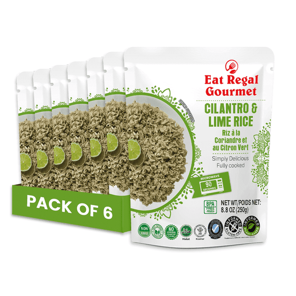 Eat Regal Accompagnement de Riz au Micro-Ondes, Coriandre et Lime, Prêt en 1,5 Minute, Se Conserve à Température Ambiante, 250 g, Lot de 6