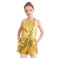 thumbnail image 2 of Nyeemya Combinaison de Danse pour Filles, Col Licou, Paillettes, Sans Manches, Rumba Samba, Combinaison de Danse, Or 10, 2 of 7