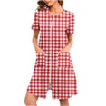 thumbnail image 1 of Peignoirs à Fermeture Éclair pour Femmes, Robe de Chambre Légère à Carreaux à Manches Courtes Longueur Genou avec Poches, Robe de Nuit m, 1 of 6