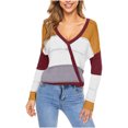 thumbnail image 1 of RKSTN Chandails pour Femmes Mode Décontractée Manches Longues Décontracté Contraste de Couleurs Patchwork Chandail Blouse Chandails d'Automne, 1 of 4