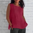 thumbnail image 2 of ohmzyzo Débardeurs en Coton et Lin pour Femmes Col Ras du Cou devant Plissé Tunique Sans Manches Débardeurs Grande Taille Chemises Décontractées d'Été Blouse avec Fente Latérale, 2 of 5