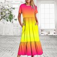 thumbnail image 1 of Fshaion Robe d'Été pour Femmes 2024 Grande Taille Décontractée à Manches Courtes Col Rond Robe Décontractée Fluide à Étages Maxi Robe de Plage avec Poches Imprimé Dégradé Robe en Liquidation à Moins de 10!, 1 of 7