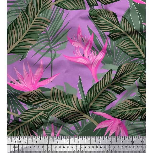 Soimoi Modal Satin Fabric Floral & Leaves Tropical Fabric Prints By Yard 42 Inch Wide