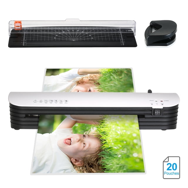 Arealer SL299 Laminator Machine Set A4 Size Hot and Cold Lamination 2 Roller System with 20 Laminating Pouches Paper Cutter Corner Rounder ABS Button for Home Office School Supplies